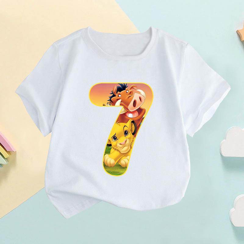 The Lion King Cute Simba Number Bow Print Kids T shirt Girls Clothes 1 2 3 4 5 6 7 8 9 Years Birthday Baby Boys T-Shirts,HKP2755
