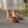 Johnature Genuine Leather Shallow Elastic Band Women Flat Shoes Versatile Round Toe Solid Color Slip-on Shoes