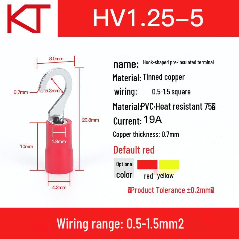 KT KST HV1.25-3.5-4-5 Hook Pre-Insulated Purple Copper Crimp Terminal Connector Lug