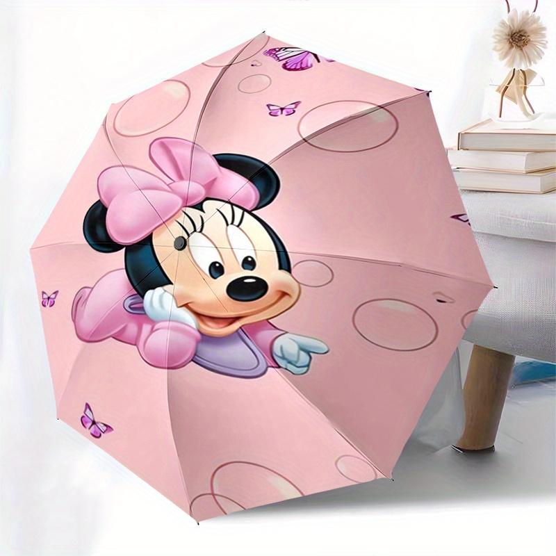 1pc Minnie Mouse,Butterflies Automatic Folding Umbrella: Compact 8-Bone Design Cartoon Outdoor Travel Companion, Business Umbrella, Christma