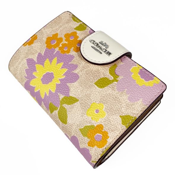 Coach CBO30 Mittlere Reißverschluss-Geldbörse mit Signature-Blumenmuster in Sandfarbe, Canvas, Print, Mehrfarbig, SV/SAS, Damen [Auslaufartikel]