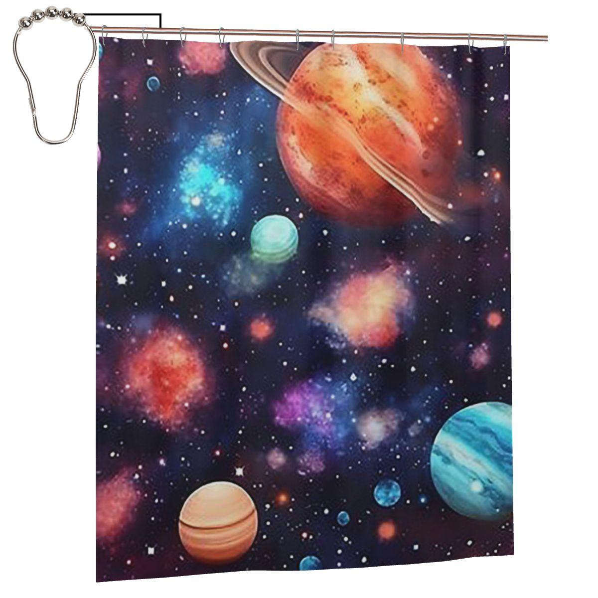 

Solar System Space Planets Universe Shower Curtain Bathroom Polyester Waterproof Bath Curtains With Hooks W60H190(CM)-1 Pcs