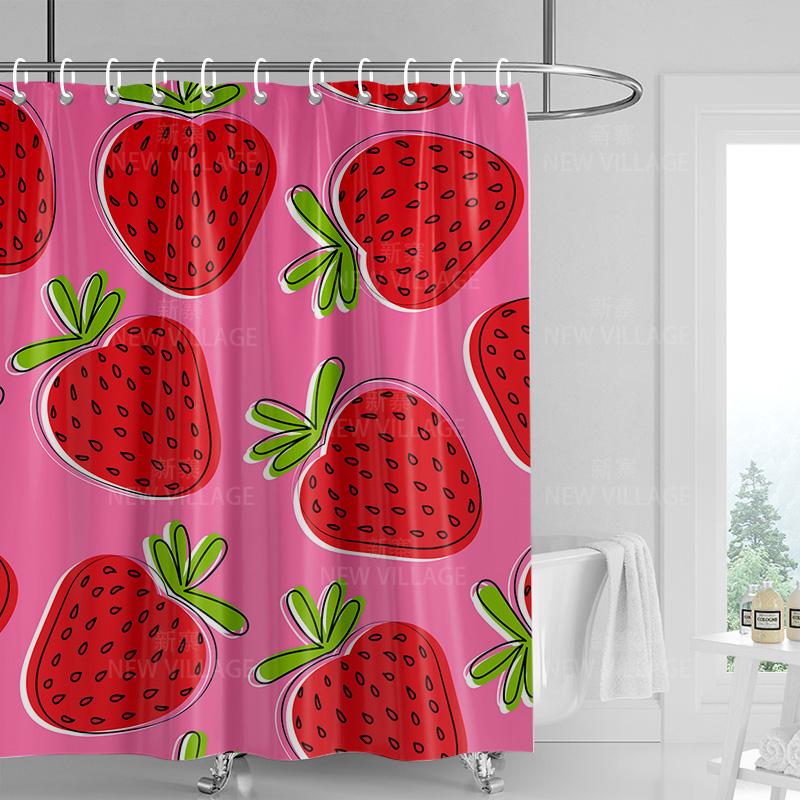 Home shower curtains bathroom Decora waterproof fabric non-slip bathmat water absorption curtain Modern nordic boho plant fruit