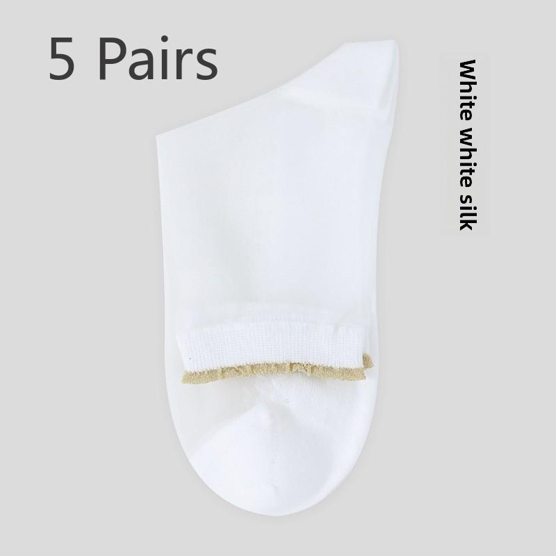 5 Pairs Lace Glass Stockings for Children Spring and Autumn Transparent Cotton Sole Anti-hook Crystal Socks Short Socks