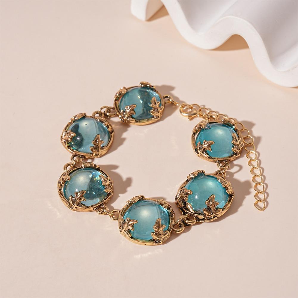 Fashion Bracelet Light Luxury Clavicle Chain Minimalism Blue Necklace Earring  Women