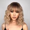 MISS WIG Short Bob Wavy Synthetic Wig For Women With Bangs Blonde Ombre Medium Wig Heat Resistant Fiber Hair Party Cosplay