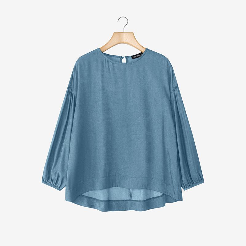 ZANZEA Lässige Bluse mit Rundhalsausschnitt und 3/4-Ärmeln für Damen