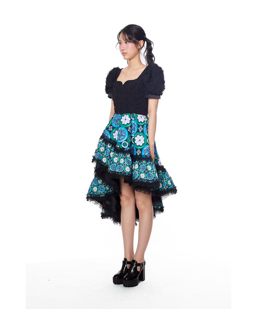 Greedius Signature Floral Puff-Sleeve Dress