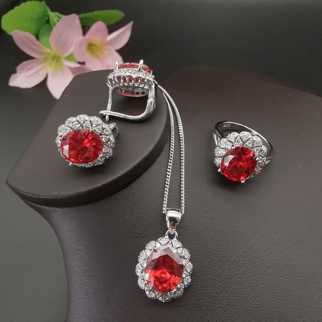 Personalisierter Modeschmuck Platinplattiert Amethyst Zirkon Halskette Ohrringe Ringe