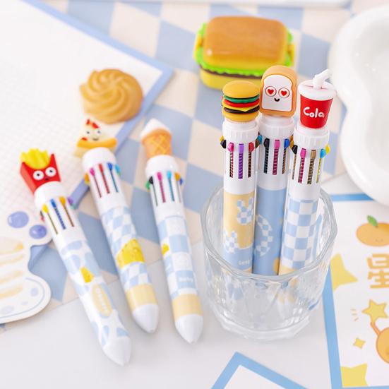 Fast Food Themed 10-Color Ballpoint Pen French Fries Burger Topper Designs Multi-Color Writing Tool for Journaling And Notes