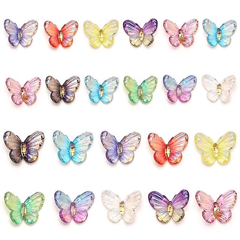 Rock Sugar Nail Art Jewelry Butterfly Three-Dimensional Nail Art Decoration Ice Through Color Butterfly Diy Resin Trinket Mixed