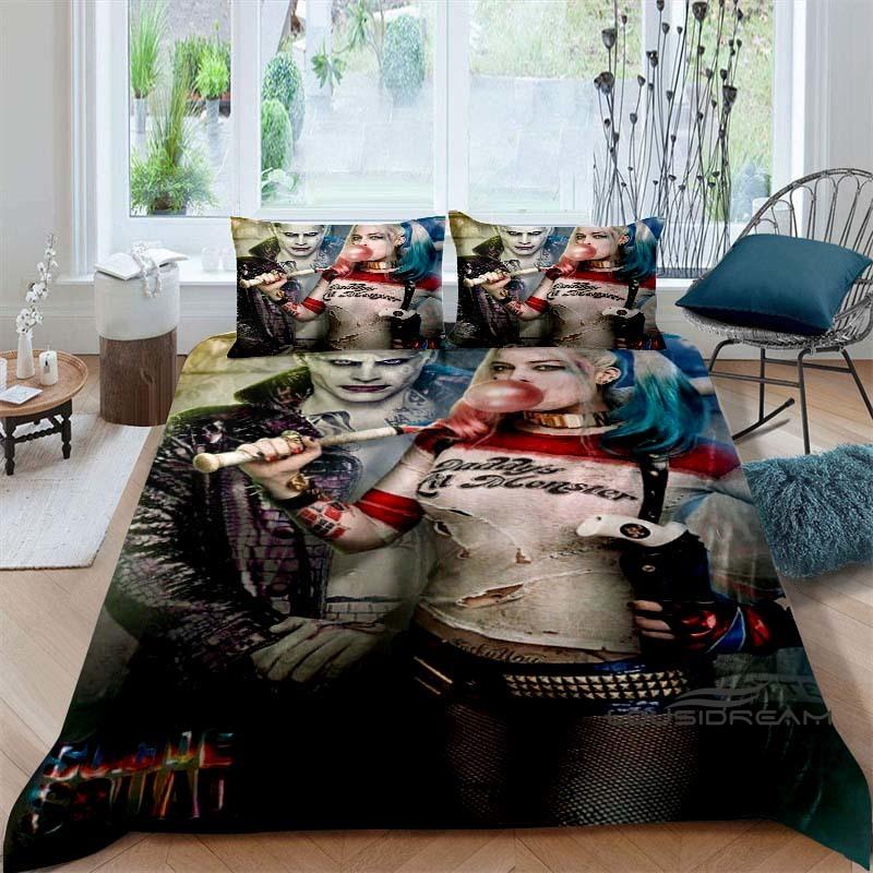 Suicide Squad 3-Piece Bedding Set: 3D-Printed Cartoon Duvet Cover Set (Includes Pillowcases; Inserts Not Included).