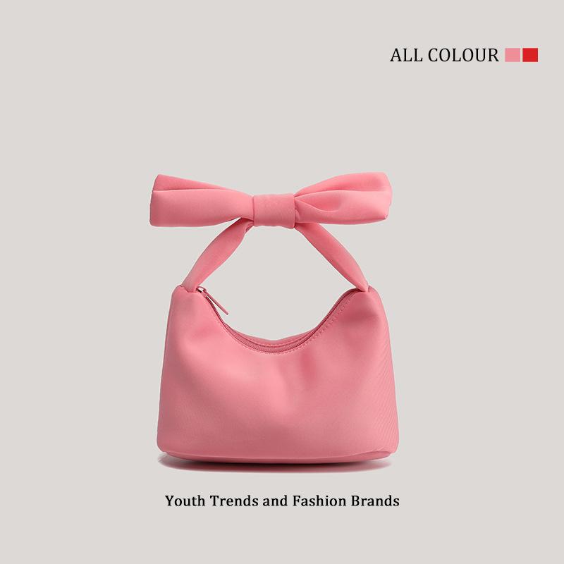 

2025 новая корейская розовая космическая хлопковая сумка через плечо с высокой стоимостью и большим бантом, дамская сумочка, мини-сумка на запястье