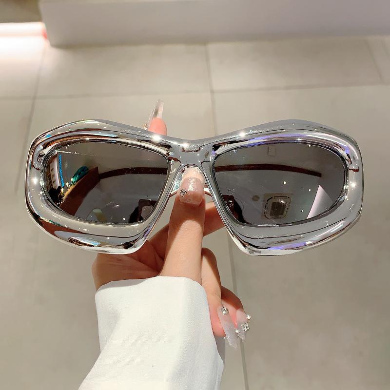 KAMMPT Y2k Metallic Inflated Frame Sunglasses 2024 New Stylish Oversized Sports Men Eyewear Trendy Mirror UV400 Cycling Shades