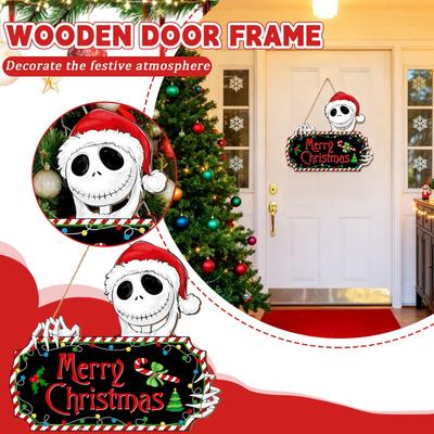 Merry Christmas Wooden Hanging Sign,  Printed Thick Wood Christmas Wall Decor, Ready To Hang Xmas Door Sign For Home Indoor Outdoor Holiday Decorati