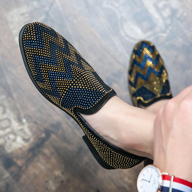 2024 New Fashion Dress Shoes for Men Rivet Rhinestone Business Black Party Wedding Shoes Pointed Toe Flats Driving Shoes Loafers