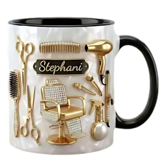 

Personalized Hair Stylist Mug Ceramic Cup with Gold 330ml Hairdresser Coffee Salon Tools Stylish Barber Gift B