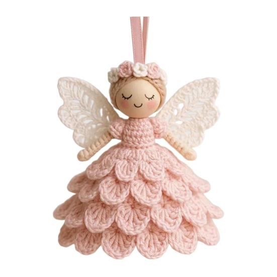 1/2 Sets DIY Crochet Angel Ornament Kit Beginners Handmade Angel Girl Decoration Yarn Craft Christmas Tree Hanging Crocheting Angel Doll Holiday Gift