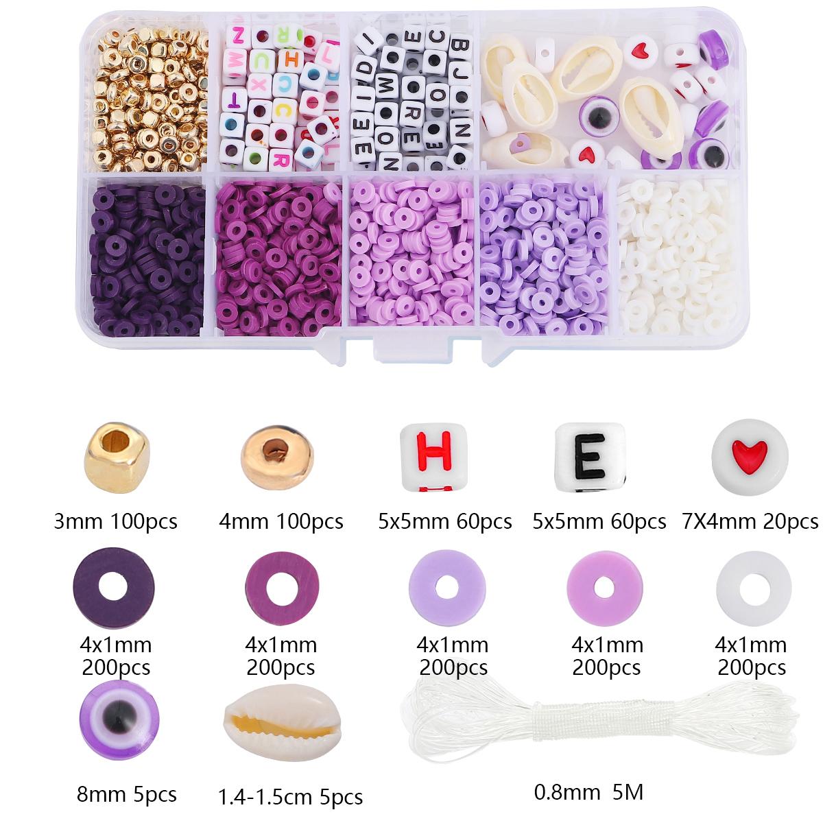 1350Pcs DIY Round Flat Clay Beads Making Kit Disk Clay Gemstone Beads Kits DIY Jewelry Necklace Bracelet Kit for Girl About 1350pcs/box фиолетовый