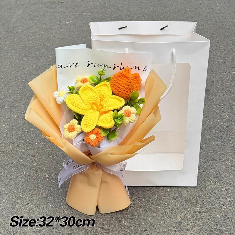 Crocheted Bouquet Artificial Flower Bouquets Colorful Knitted Bouquet Puff Flowers Bouquets Room Decor Party Favor Birthday Gift