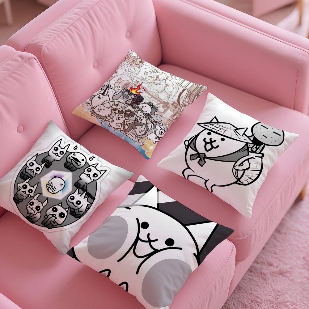 Cartoon Game The Battle Cats-C Pillow Case Silky Short Plush With Invisible Zipper Dustproof Sofa Cushion Cover For Home Decor