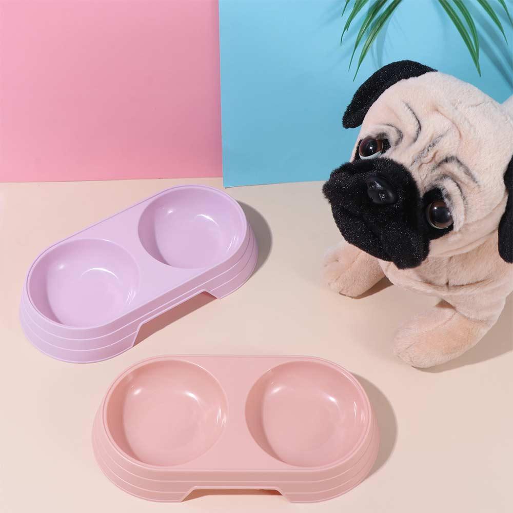 Pet Accessories Plastic Portable Cat Double Bowl Dog Food Tray Cat Feeding Bowl Cat Drinking Bowl