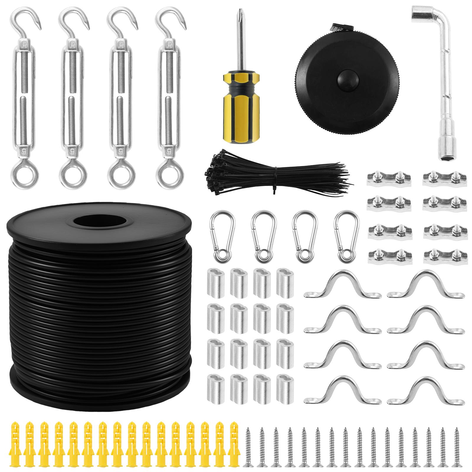 

50м Комплекти сталевого троса Важкий дротяний трос Балконна огорожа Садовий паркан Фермерський паркан Намет Рулон з ПВХ покриттям 11.2mm