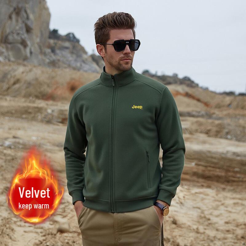 JEEP Men s Stand Collar Fleece Cardigan Jacket 3XL