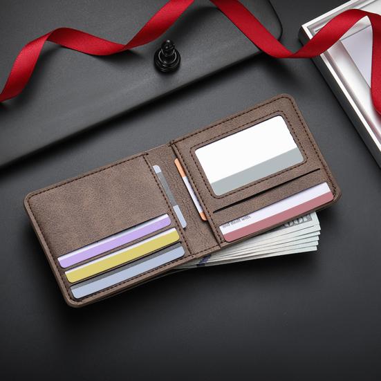 Herren Schlanke Brieftasche Kurze Faltbrieftasche mit Ausweisfenster Minimalistischer Kartenhalter Geldbörse Geschenk für Ehemann Vater