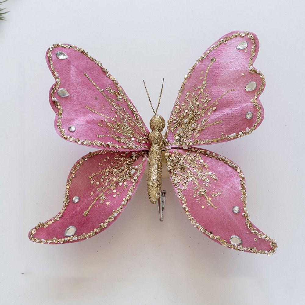 Simulering Glitter Fjärilsdekoration Med Klämma Julgranshänge Festtillbehör