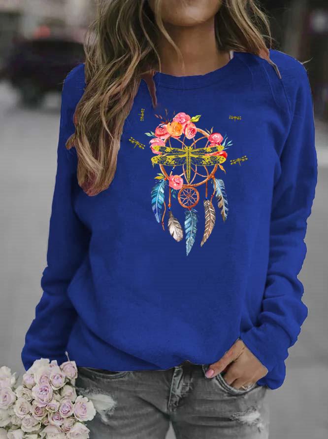 Women's Long Sleeve Round Neck Wind Chime Print Sweatshirt