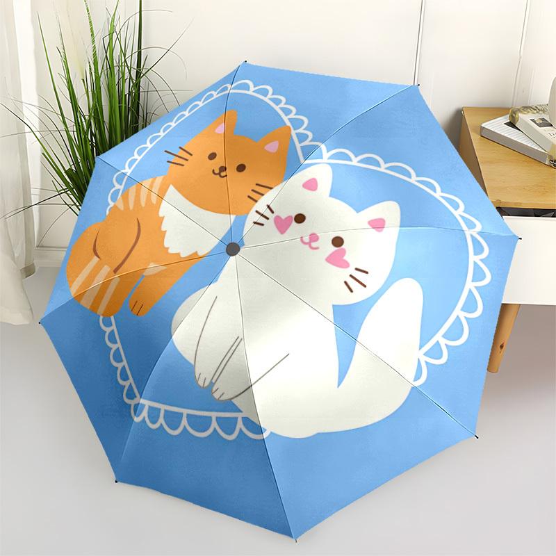 1pc Cats Heart Automatic Folding Umbrella Portable Collapsible 8-Rib Umbrella for All Seasons, Casual Outdoor Accessory, B07