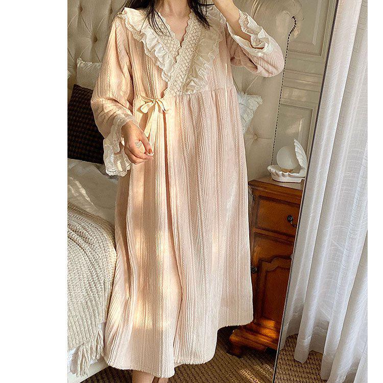 

Утолщенная длинная фланелевая принцессная ночная рубашка - Милый стиль ханфу, коралловый флис, домашняя одежда для женщин S