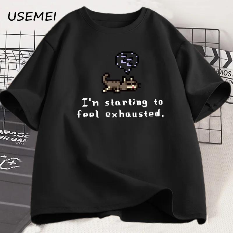 Unisexs Printed Tshirt 100 Looselyfitting Comfortable Sleepy Cat Highquality Shortsleeved Tshirt