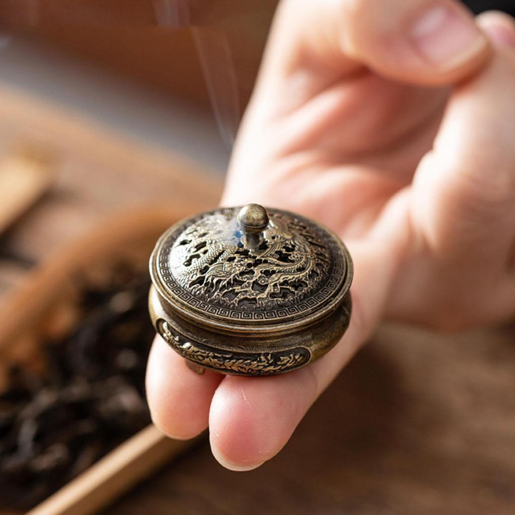 Dragon Phoenix Auspicious Incense Burner Copper Alloy Censer For Incense Powder Incense Charm Decorative Tea Ceremony Accessory