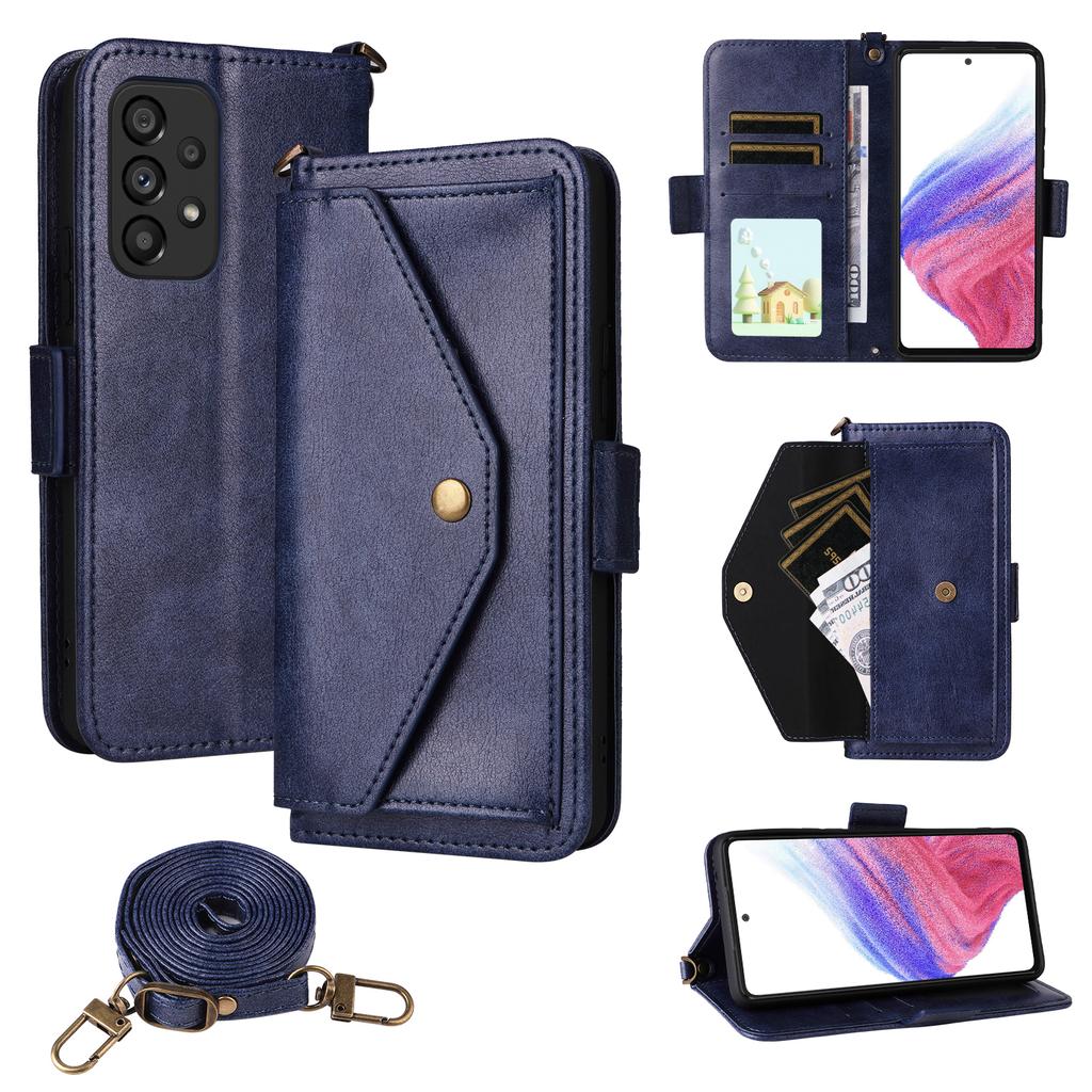 Für Samsung Galaxy A53 5G Lederhülle Magnetverschluss Brieftasche Ständer Handyhülle mit Umhängeband