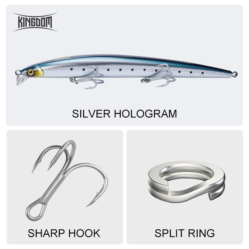 Kingdom Havfiskesluker 18cm 29g 33g Flytende Langsomtsynkende Agn Minnow Wobbler Kunstige Harde Agn VMC Kroker Fiskeutstyr