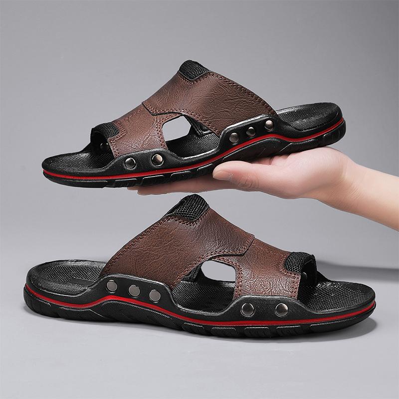 Fashion Leisure Walk Summer Sandals Open-toe Mens Leather Slippers Classic Half Shoes Outdoor Beach Rubber Flip Flops Trekking Sandals