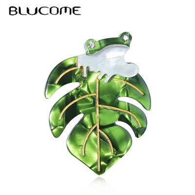 Vivid Rhinestone Handmade Arcylic Frog Brooches For Women Leaf Animal Party Causal Brooch Pins Jewelry Accessories