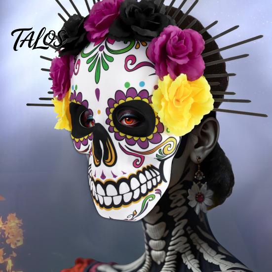 Halloween Skull Mask Mardi Gras Mask, Venetian Party Sugar Rose Flower Masquerade Masks for Cosplay Mexican Flexible Costume