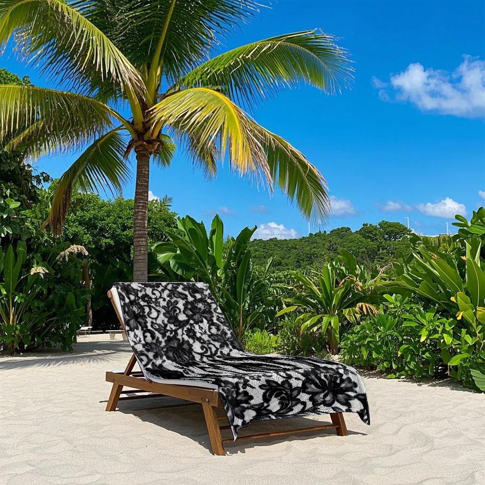 Black Lace Floral Quick Drying Bath Towel Microfiber beach towel - light weight swimming camping  yoga beach out