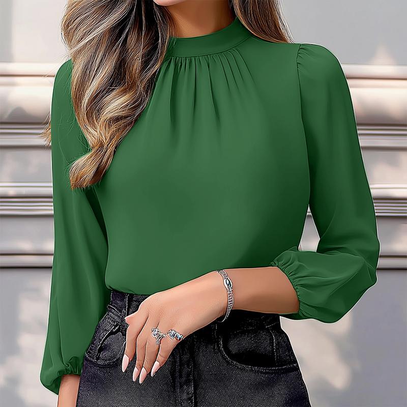 

Жіноча повсякденна вільна однотонна блузка з круглим вирізом і рукавом 3/4 ZANZEA 3XL зелений