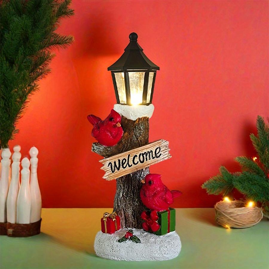 2pcs Red Cardinal Christmas Statues with LED Lights, Cozy Christmas Tabletop Figurine Winter Statue Decor, Glowing X mas Decorations