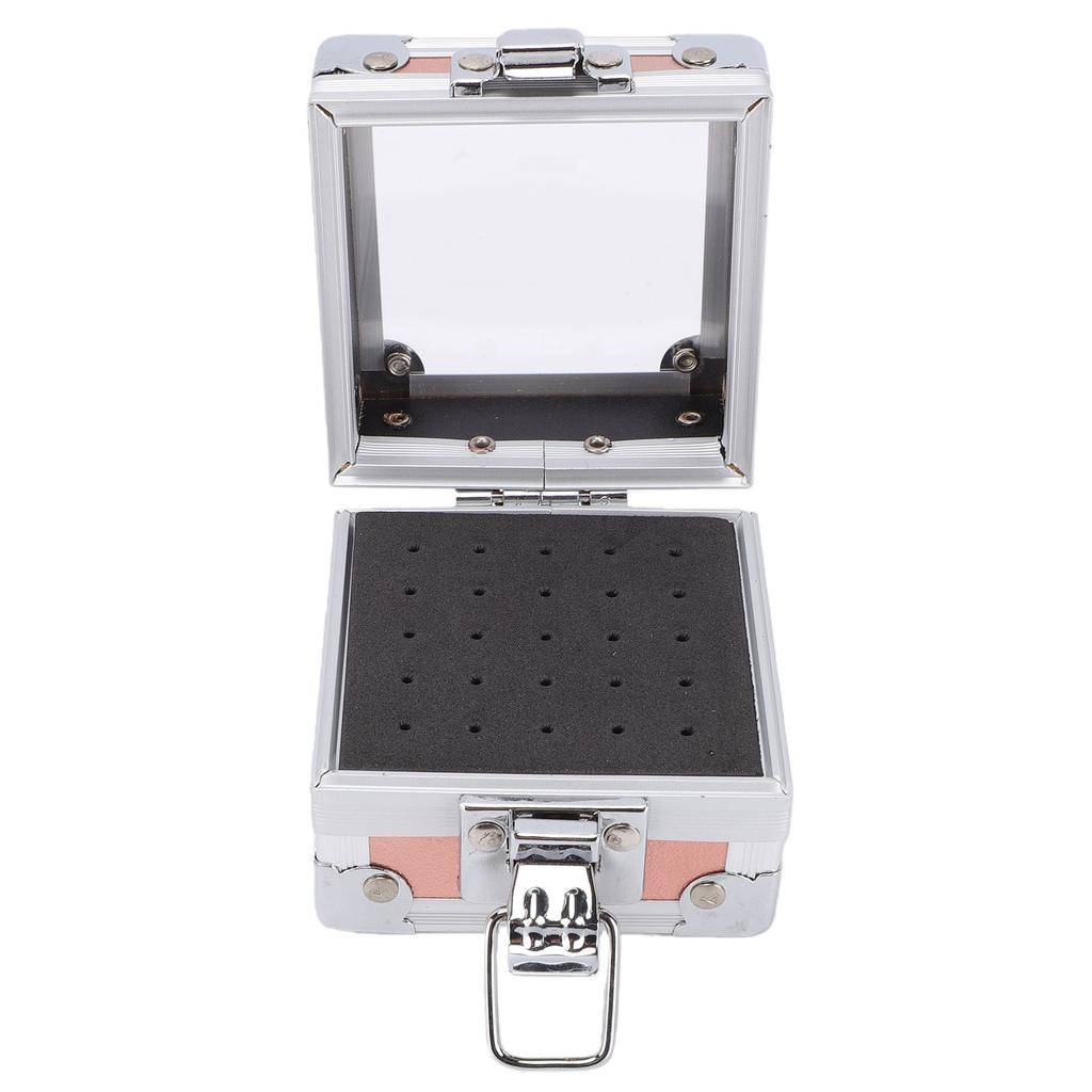 25 Holes Aluminum Alloy Nail Drill Bit Case with Foam Insert Transparent Cover Manicure Nail Drill Bit Holder