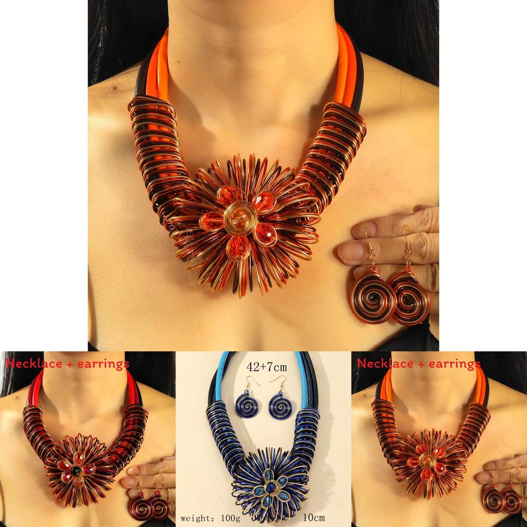 Elegant Water Crystal Flower Jewelry Set With Alloy Chain For Women And Men