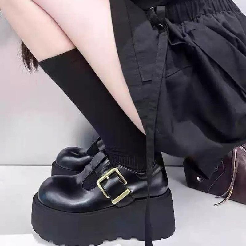 Women's Shoes 2024 Autumn Muffin Thick Bottom Fashion One Word Buckle Strap British Style Mary Jane Single Shoes Female