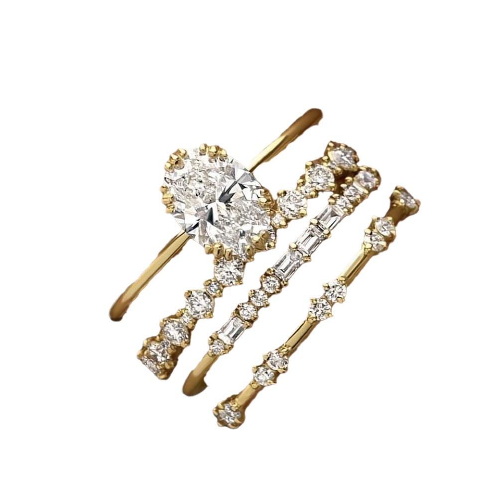 Sanjie Wish Luxury Zircon Flower Jewelry Set: European & American Style Engagement and Anniversary Rings (4-Piece)