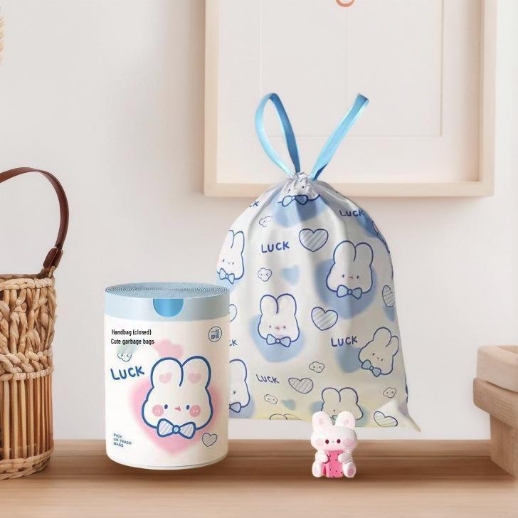 Cartoon Blue Heart Rabbit Drawstring Garbage Bags - Large, Thickened, Automatic Closing for Kitchen