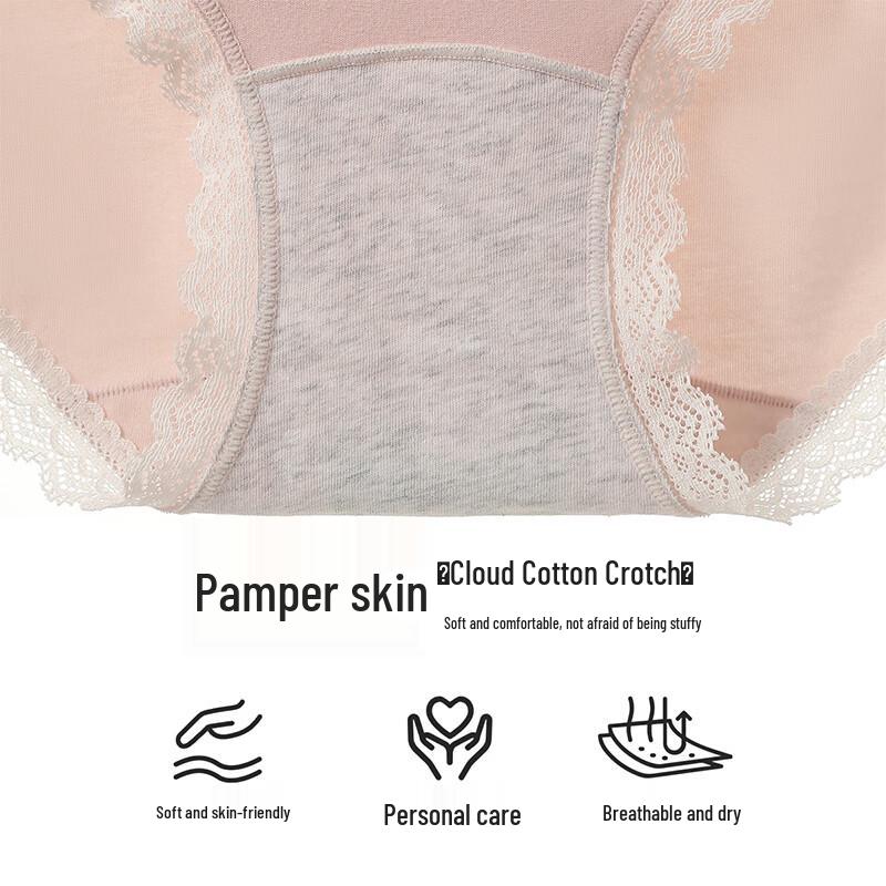 Fenteng Women's 4-Pack Antibacterial Cotton Lace Underwear
