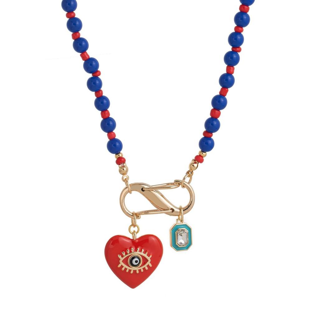 Geometric Copper Pendant Necklace With Colorful Dangle Charms For Unisex Fashion Accessory